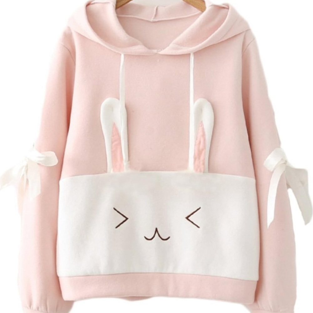 Bunny Hooded Shirt With Ribbon Sleeves ! Will fit a US size small. - Picture 3 of 5